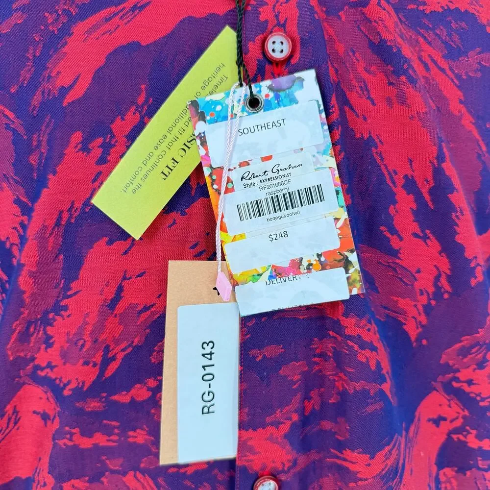 Robert Graham Woven Button Front Long Sleeve Shirt EXPRESSIONIST Paint Print M - Picture 8 of 9